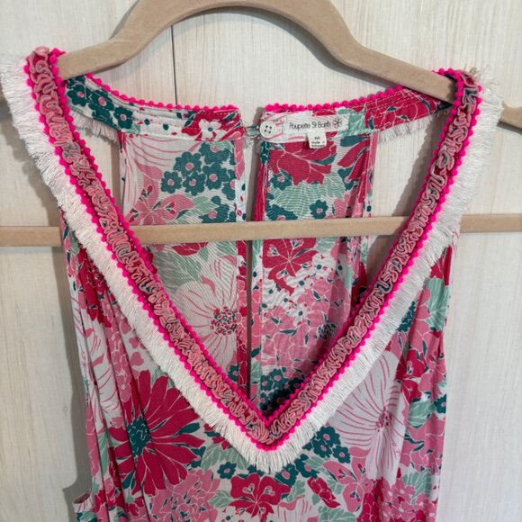 Poupette St Barth A-Line Dress, Pink Floral with detail trim, Size M - Picture 5 of 8